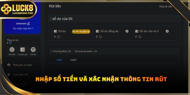 Sau khi vào đúng mục, người dùng nhập số tiền muốn rút theo nhu cầu